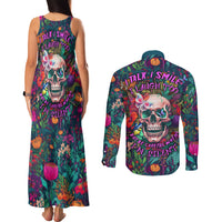 I Talk Is Smile I Laugh Too But Be Careful When I'm Silent Couples Matching Tank Maxi Dress and Long Sleeve Button Shirts - Wonder Print Shop