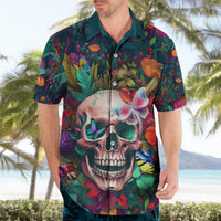 Men’s multicolor Hawaiian shirt with skull and butterfly print, short sleeves, button front