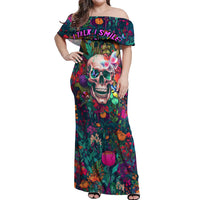 I Talk Is Smile I Laugh Too But Be Careful When I'm Silent Off Shoulder Maxi Dress - Wonder Print Shop
