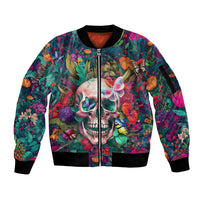 I Talk Is Smile I Laugh Too But Be Careful When I'm Silent Sleeve Zip Bomber Jacket - Wonder Print Shop