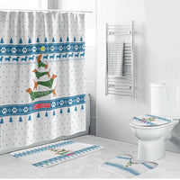 Dachshund Dog Tree Stack Bathroom Set with Blue White Paw Print Pattern Design - Wonder Print Shop