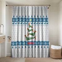 Dachshund Dog Tree Stack Bathroom Set with Blue White Paw Print Pattern Design - Wonder Print Shop