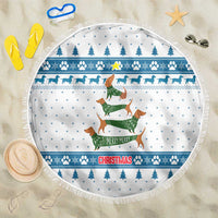 Dachshund Dog Tree Stack Beach Blanket with Blue White Paw Print Pattern Design - Wonder Print Shop