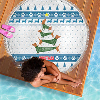 Dachshund Dog Tree Stack Beach Blanket with Blue White Paw Print Pattern Design - Wonder Print Shop