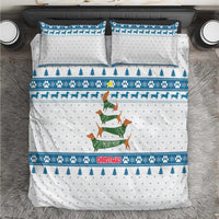 Dachshund Dog Tree Stack Bedding Set with Blue White Paw Print Pattern Design - Wonder Print Shop