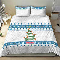 Dachshund Dog Tree Stack Bedding Set with Blue White Paw Print Pattern Design - Wonder Print Shop