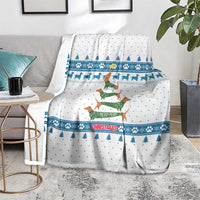 Dachshund Dog Tree Stack Blanket with Blue White Paw Print Pattern Design - Wonder Print Shop
