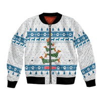 Dachshund Dog Tree Stack Bomber Jacket with Blue White Paw Print Pattern Design - Wonder Print Shop