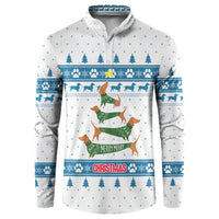 Dachshund Dog Tree Stack Button Sweatshirt with Blue White Paw Print Pattern Design - Wonder Print Shop