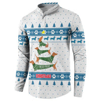 Dachshund Dog Tree Stack Button Sweatshirt with Blue White Paw Print Pattern Design - Wonder Print Shop