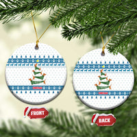Dachshund Dog Tree Stack Ceramic Ornament with Blue White Paw Print Pattern Design - Wonder Print Shop