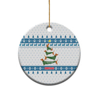 Dachshund Dog Tree Stack Ceramic Ornament with Blue White Paw Print Pattern Design - Wonder Print Shop