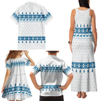 Dachshund Dog Tree Stack Family Matching Tank Maxi Dress and Hawaiian Shirt with Blue White Paw Print Pattern Design - Wonder Print Shop
