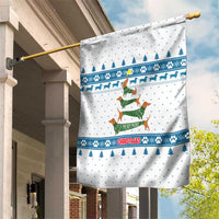 Dachshund Dog Tree Stack Garden Flag with Blue White Paw Print Pattern Design - Wonder Print Shop