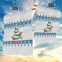 Dachshund Dog Tree Stack Garden Flag with Blue White Paw Print Pattern Design - Wonder Print Shop