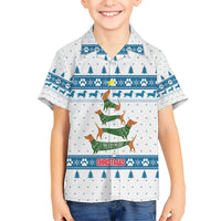 Dachshund Dog Tree Stack Hawaiian Shirt with Blue White Paw Print Pattern Design - Wonder Print Shop