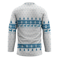Dachshund Dog Tree Stack Hockey Jersey with Blue White Paw Print Pattern Design - Wonder Print Shop