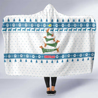 Dachshund Dog Tree Stack Hooded Blanket with Blue White Paw Print Pattern Design - Wonder Print Shop