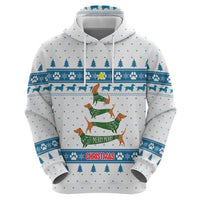 Dachshund Dog Tree Stack Hoodie with Blue White Paw Print Pattern Design - Wonder Print Shop