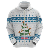 Dachshund Dog Tree Stack Hoodie with Blue White Paw Print Pattern Design - Wonder Print Shop