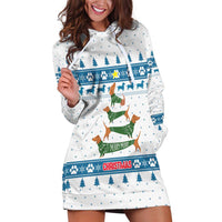 Dachshund Dog Tree Stack Hoodie Dress with Blue White Paw Print Pattern Design - Wonder Print Shop