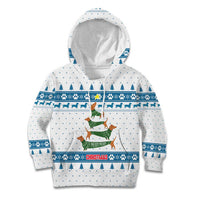 Dachshund Dog Tree Stack Kid Hoodie with Blue White Paw Print Pattern Design - Wonder Print Shop