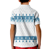 Dachshund Dog Tree Stack Kid Polo Shirt with Blue White Paw Print Pattern Design - Wonder Print Shop