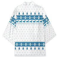 Dachshund Dog Tree Stack Kimono with Blue White Paw Print Pattern Design - Wonder Print Shop