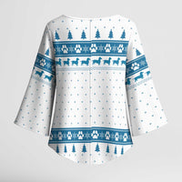 Dachshund Dog Tree Stack Kimono Sleeve Blouse with Blue White Paw Print Pattern Design - Wonder Print Shop