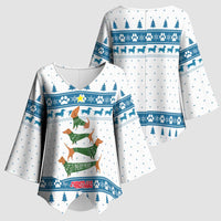 Dachshund Dog Tree Stack Kimono Sleeve Blouse with Blue White Paw Print Pattern Design - Wonder Print Shop