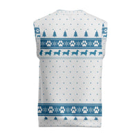 Dachshund Dog Tree Stack Christmas Knitted V-Neck Vest with Blue White Paw Print Pattern Design - Wonder Print Shop