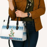 Dachshund Dog Tree Stack Leather Bag with Blue White Paw Print Pattern Design - Wonder Print Shop