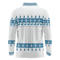 Dachshund Dog Tree Stack Long Sleeve Polo Shirt with Blue White Paw Print Pattern Design - Wonder Print Shop