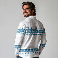 Dachshund Dog Tree Stack Long Sleeve Polo Shirt with Blue White Paw Print Pattern Design - Wonder Print Shop