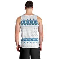Dachshund Dog Tree Stack Men Tank Top with Blue White Paw Print Pattern Design - Wonder Print Shop