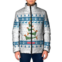 Dachshund Dog Tree Stack Padded Jacket with Blue White Paw Print Pattern Design - Wonder Print Shop
