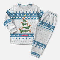 Dachshund Dog Tree Stack Christmas Pajama Set with Blue White Paw Print Pattern Design - Wonder Print Shop