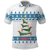 Dachshund Dog Tree Stack Polo Shirt with Blue White Paw Print Pattern Design - Wonder Print Shop