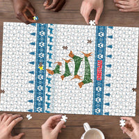Dachshund Dog Tree Stack Puzzle with Blue White Paw Print Pattern Design - Wonder Print Shop
