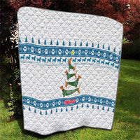 Dachshund Dog Tree Stack Quilt with Blue White Paw Print Pattern Design - Wonder Print Shop