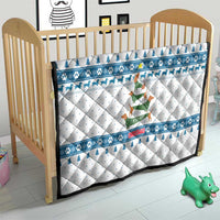 Dachshund Dog Tree Stack Quilt with Blue White Paw Print Pattern Design - Wonder Print Shop