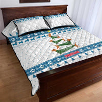 Dachshund Dog Tree Stack Quilt Bed Set with Blue White Paw Print Pattern Design - Wonder Print Shop
