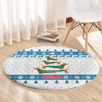 Dachshund Dog Tree Stack Round Carpet with Blue White Paw Print Pattern Design - Wonder Print Shop