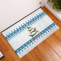 Dachshund Dog Tree Stack Rubber Doormat with Blue White Paw Print Pattern Design - Wonder Print Shop