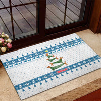 Dachshund Dog Tree Stack Rubber Doormat with Blue White Paw Print Pattern Design - Wonder Print Shop