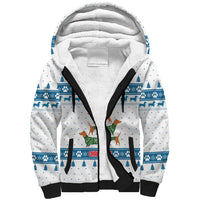 Dachshund Dog Tree Stack Sherpa Hoodie with Blue White Paw Print Pattern Design - Wonder Print Shop