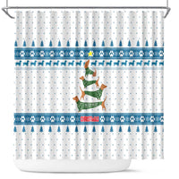 Dachshund Dog Tree Stack Shower Curtain with Blue White Paw Print Pattern Design - Wonder Print Shop