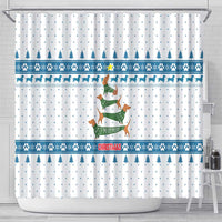 Dachshund Dog Tree Stack Shower Curtain with Blue White Paw Print Pattern Design - Wonder Print Shop