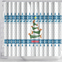 Dachshund Dog Tree Stack Shower Curtain with Blue White Paw Print Pattern Design - Wonder Print Shop