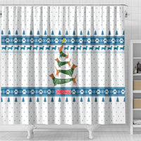 Dachshund Dog Tree Stack Shower Curtain with Blue White Paw Print Pattern Design - Wonder Print Shop
